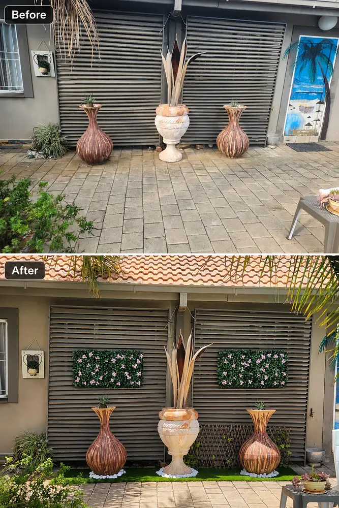 Decorative wall installation before and after – top and bottom comparison